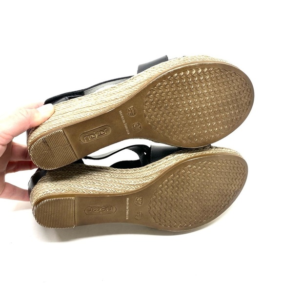 Rieker 62469-01 Fanni 69 Black Leather Wedge Sandal - Picture 7 of 8